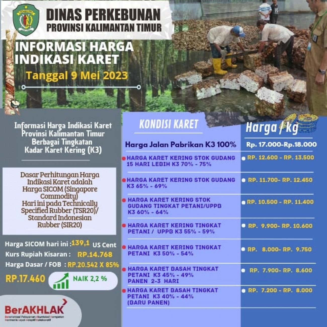 Informasi Harga Indikasi Karet Per 9 Mei 2023