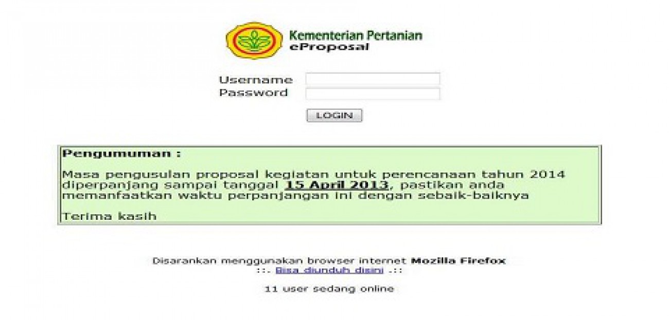 Perpanjangan Masa Pengajuan e-Proposal APBN Pertanian 2014