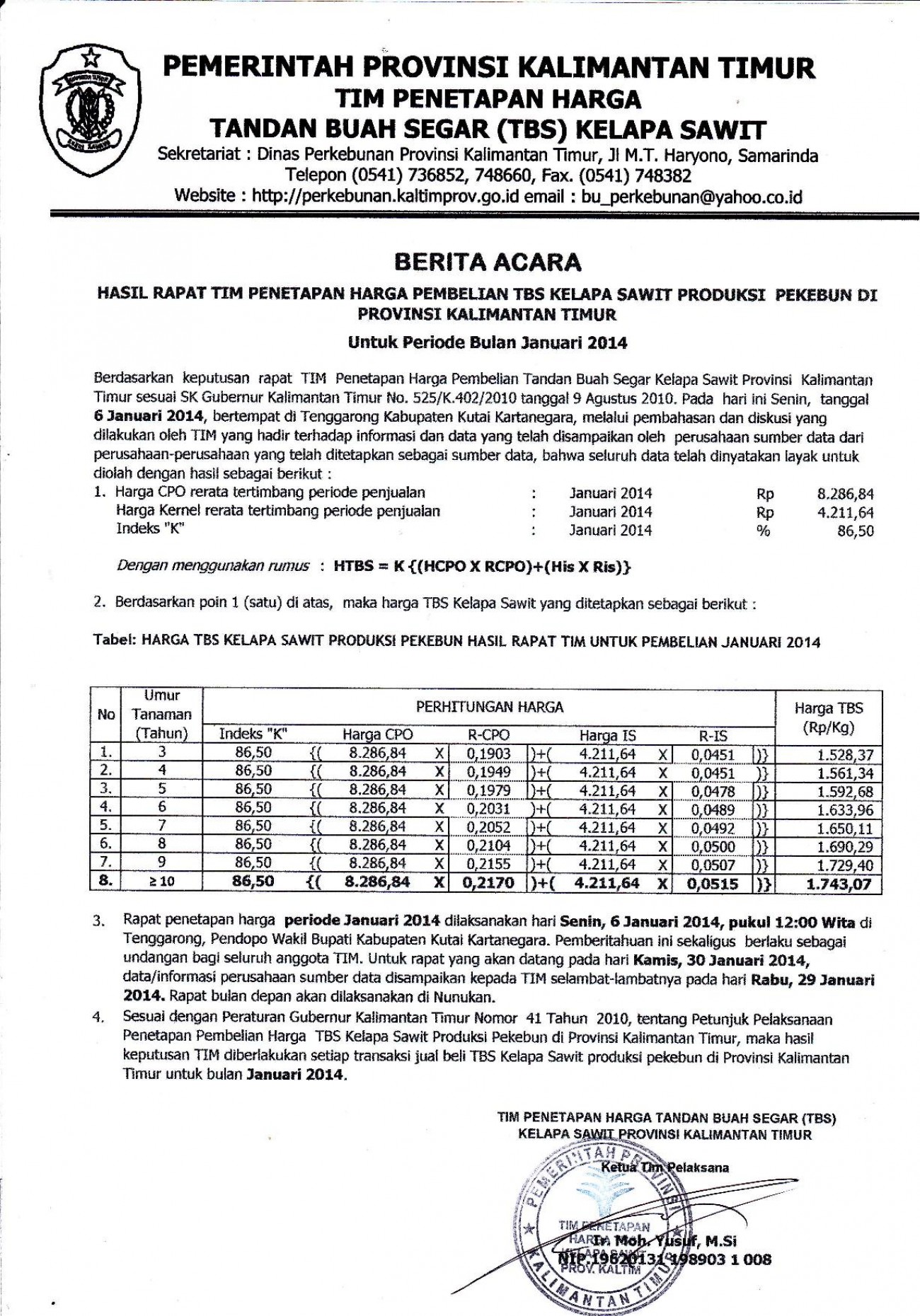 Informasi Harga TBS Kelapa Sawit Bulan Januari 2014